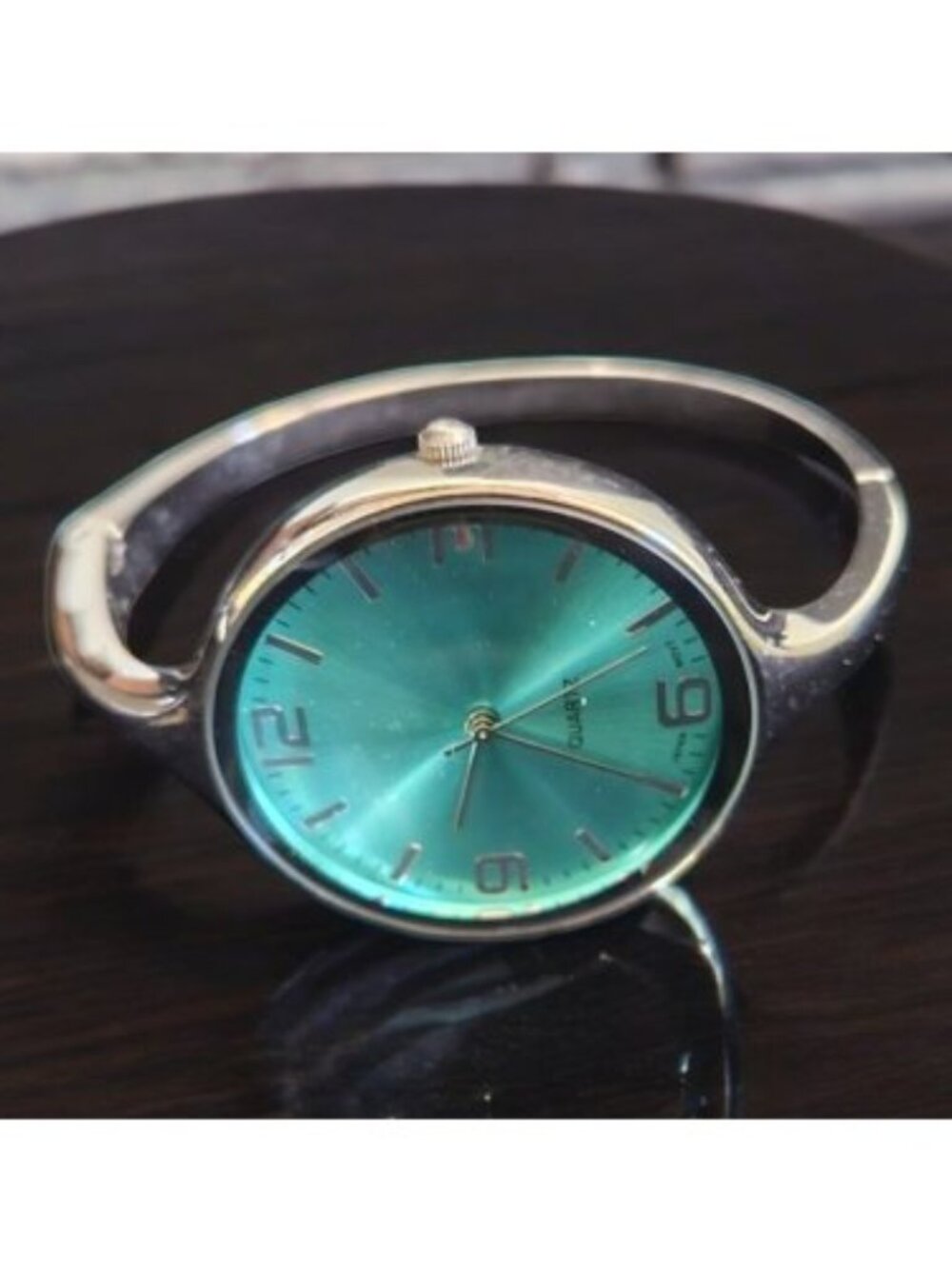 BWC Silvertone Large Face Hinged Ladies Bangle Bracelet Quartz Watch